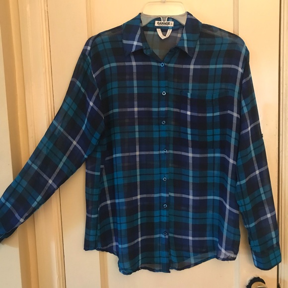 Blue plaid chiffon shirt - Picture 1 of 2